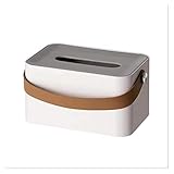 Taschentuchbox-Abdeckung Tissue Box Cover Rechteckige Desktop Tissue Box Halter Kunststoff Haushalt Wohnzimmer Essbüro Pumpenbox Leder Griff Aufbewahrungsbox Tissue Box Halter ( Color : Bianco )