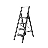 4-Stufen-Klappleiter, Leichter Tritthocker aus Aluminiumlegierung mit Armlehnen und rutschfestem Breiten Pedal, tragbare, stabile Leiter für Zuhause