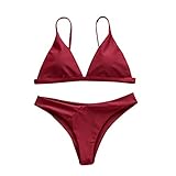 JUTOO Bikini High Waist Damen, Bikini Damen Set Bikini Two Piece Set Women Summer Solid Bikini Push-Up Pad Swimwear Bathing Beachwear Set Bikini Oberteil Mit Bügel Bauchweg Bikini Set (S, Rot)