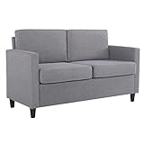 Mingone 2 Sitzer Sofa Kleine Modernes Polstersofa Einfaches Leinen Sofa mit 2 Kissen Sofa für Wohnzimmer Schlafzimmer Büro Flur, Hellgrau