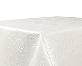 BEAUTEX Tischdecke Damast Ornamente - Bügelfreies Tischtuch - Fleckabweisende, Pflegeleichte Tischwäsche - Tafeltuch, Oval 135x180 cm, Champagner