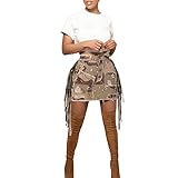 Frauen Mode Camo Cargo Rock Sexy High Split Button Ripped Saum Camouflage Mini Röcke Mit Taschen Bleistift Schwarz (Khaki, S)