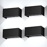 Cwycfw 4 Stück 24W LED Wandleuchten Innen/Außen Schwarz Wandlampen Innen Auf und ab Einstellbarer Lichtstrahl Aussenlampen LED Kaltes Weiß 6000K IP65 Wasserdichte