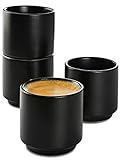 Cosumy Espressotassen Schwarz 4er Set aus Keramik - Stapelbares Design - Dickwandig - Spülmaschinenfest - 80 ml