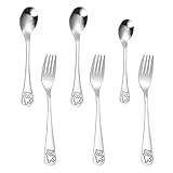 HAOBAOBEI Edelstahl-Besteck-Set, 6-teiliges sicheres Besteck für Kinder und Kleinkinder, Kinderutensilien-Set, Metall-Kinderbesteck-Set, spiegelnd, spülmaschinenfest (3 Gabeln, 3 Löffel)