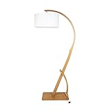 Holtaz Bogenlampe IRIS Stehlampe Stehleuchte aus Holz und Stoffschirm mit E27 Fassung Schirm - Standlampe für Büro Wohnzimmer Schlafzimmer Hotel – 205 cm hoch