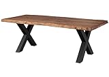 MASSIVMOEBEL24.DE | Freeform 5 - Baumtisch aus Sheeshamholz - grau gebeizt | X-Beine in anthrazit matt | 200x100x77 | Massivholztisch Baumkantentisch Esstisch