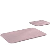 ELART Badematte Set 2 Teilig | Saugfähige Badezimmerteppich, Waschbar, Wasserdichter Badteppich, Badvorleger Set, Fußmatte 60x100 cm und 60x50 cm | Rosa