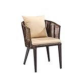 WAEYZ Outdoor-Terrassen-Rattan-Esszimmerstuhl, Ultraleichter Hocker Aus Korbgeflecht Aus Holz, Bequeme Armlehnenstühle Aus Holz-Rattan, Sitz Auf Der Balkonterrasse