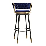 ARTSIM Barhocker-Set mit 1/2/3/4 Kücheninsel-Barstuhl mit gewebter Rückenlehne, Barhocker in Thekenhöhe, samtgepolsterter Sitz, Schwarze Metallbeine, Höhe 65/75 cm, blau (1 Stück 75 cm)