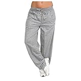 Generisch Frauenhose, Pyjama-Hosen In Übergrößen Für Frauen Trendy Elegant Schwarze Dehnen Mit Soliden Farbe Lose Casual Draw String Sports Running Freizeit Cargo Joggerinnen Taschen (XL, Dy4-Grau)