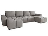 Wohnlandschaft Cleo U mit Schlaffunktion - U-Form Couch, Ecksofa mit Bettkasten, Couchgranitur mit Bettfunktion, Polsterecke, Big Sofa, Polstergarnitur (Grau (Soro 90))