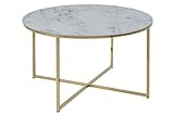 AC Design Furniture Antje Couchtisch Rund, Ø: 80 x 45 cm, Marmoroptik Weiß/Gold, Glas/Metall, 1 Stk