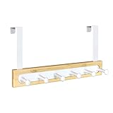 TopBine Türgarderobe zum Einhängen,Türhaken zum Einhängen Holz,Kleiderhaken Tür Ohne Bohren mit 6 Haken,Türhakenleiste für Küche,Badezimmer,Flur und Schlafzimmer - Weiß
