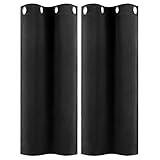 PiccoCasa 2er Set Vorhang Blickdicht Gardinen mit Ösen Verdunkelungsvorhang Kurz Scheibengardine Bistrogardine Modern für Küche Büros Wohnzimmer Schlafzimmer Schwarz 114H×66B cm