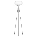 EGLO Dreibein Stehlampe Optica, 2 flammige Stehleuchte, Standleuchte aus Stahl, Farbe: Nickel matt, Glas: Opal matt weiß, Fassung: E27, inkl. Trittschalter