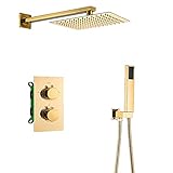 IJNBHU Gold Shower System Thermostatische Duscharmaturen Set Unterputz-Duschkombination mit Handsprüher und Regenduschkopf Wanne und Duschgarnitur-Set,Typ b,12 Zoll