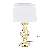 Relaxdays Tischlampe modern, Nachttischlampe Touch, 3 Stufen dimmbar, E14 Tischleuchte edel, HxD 43,5 x 25 cm, gold/weiß