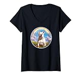 Damen Amerikanische Bulldogge, Regenbogenbrücke, niedlich, bunt T-Shirt mit V-Ausschnitt