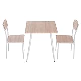HOMCOM 3-teilige Essgruppe Sitzgruppe Esstisch Set MDF + Metall Naturholzmaserung + Weiß mit 1 Tisch + 2 Stühlen