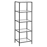 VASAGLE Standregal, Bücherregal, Badregal, 5 Ebenen, Küchenregal, schmal, Regal, Badezimmerregal, für Wohnzimmer, Schlafzimmer, Arbeitszimmer, Hartglas, Stahlgestell, schwarz LGT029B61