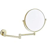 FUDGIO An der Wand montierter Schminkspiegel mit Vergrößerungsfunktion, robuster, Verstellbarer Rasierkosmetikspiegel, Badezimmer-Kosmetikspiegel (Color : Gold, Size : 7X)