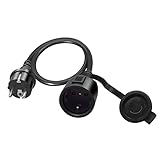 RIIEYOCA Shucko Verlängerungskabel,Schuko Europa Stecker auf Buchse Verlängerungskabel, 16A 250V, 2-poliges Schutzkontaktstecker-Netzkabel mit Schutzkappe für PDU USV, schwarz, 0,5 m
