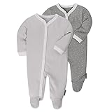 LaLoona Baby Schlafanzug Set - 2X Schlaf Strampler mit Füßen, 100% Baumwolle, schadstofffrei und Oeko-TEX® Standard 100 geprüft - Uni Punkte Grau - 50-56