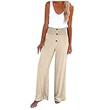 Pyjama-Hosen Für Frauen, Frachtjoggerhosen Frauen Mit Taschen Schwarze Jogger Schlafhose Plaid Solide Hohe Taille Lose Langen, Weiten Beinhosen Button Trim Gleasticated Casual (M, Ft8-Khaki) Generisch