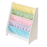 Farbiges Bücherregal mit Cartoon-Muster, Kinder-Bücherregal aus Segeltuch mit Trapezstruktur stabil und kippsicher, um ein Umkippen zu verhindern (Farbe: Weiß, Größe: 63,5 x 29,5 x 70 cm)