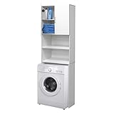 ECD Germany Waschmaschinenschrank 190 x 63 cm mit 2 Türen Weiß Badezimmerschrank für Waschmaschine Trockner - Hochschrank Badmöbel Badregal Badschrank Umbauschrank Überbau Waschmaschinenüberbau