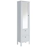 trendteam smart living Badezimmer Hochschrank Schrank Ole, 49 x 192 x 35 cm in Korpus Weiß Melamin, Front Weiß Dekor mit viel Stauraum und Spiegel