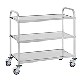 Royal Catering RCSW 3A Servierwagen Edelstahl 3 Böden Edelstahlwagen mit Rollen Küchenwagen Rollwagen Küche (500 kg statische Last, Rammschutz, Tablettmaße 89,5 x 49,5 cm)