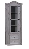 Dynamic24 Eckschrank New Mexico Kiefer massiv grau Mexiko Wohnzimmer Vitrine Schrank