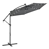 Juskys Ampelschirm Brazil 350 cm LED-Beleuchtung Solar & Kurbel — UV-Schutz wasserabweisend knickbar — Sonnenschirm Marktschirm Gartenschirm — grau