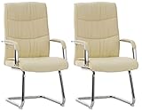 CLP 2er Set Freischwinger Caro mit Polsterung und Kunstlederbezug I Gepolsterte Konferenzstühle mit Armlehne, Farbe:Creme