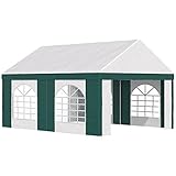 Outsunny Pavillon 5 x 3,95 m Partyzelt mit 4 Seitenteilen und Fenstern, Bierzelt, Gartenzelt mit UV-Schutz, für Festival, Marktstand, Flohmarkt, Stahl, Polyester, Grün+Weiß