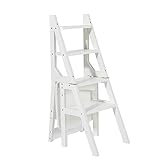 WZ-Klappstufen Holzleiter Stuhl Multifunktions Faltbare Home Bibliothek Büro 4 Schritte Regalleiter Weiß