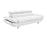 Mivano 3er-Ledersofa Enterprise / Dreisitzer-Couch mit Bezug aus echtem Leder, verstellbaren Kopfstützen und Armlehnen / 233 x 72 x 104 / Echtleder, weiß