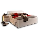 Stella Trading MARS Stilvolle Doppelbett Bettanlage 180 x 200 cm mit 2x Nachtkommoden - Schlafzimmer Komplett-Set in weiß / Eiche Sonoma Optik - 216 x 97 x 185 cm (B/H/T)