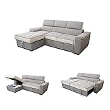 Large Fabric Corner Sofa Bed with Storage Ottoman Modern Extra Comfort Sofa Bed 3 Seater Sofabed for Bedroom Living Room Gray