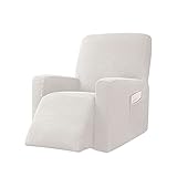 DSHUB Stretch-Liegestuhlbezug, weicher, Dicker Jacquard-Liegestuhlbezug mit Seitentasche, 1-teiliger Liegestuhlbezug für Wohnzimmer, Katze, Hund, Cremeweiß, 1 Kissen