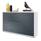 Vladon Sideboard Ben V3, Kommode mit 3 Türen und 2 Schubladen, Weiß matt/Grau Hochglanz (117 x 74 x 36 cm)