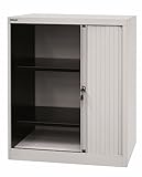 BISLEY Rollladenschrank abschließbar in lichtgrau Schrank aus Metall Rolladen aus Kunststoff inkl. 2 Einlegeböden