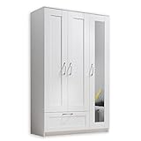 Stella Trading SALIAS Kleiderschrank mit Spiegeltür Weiß - Vielseitiger Drehtürenschrank 3-türig für Ihr Schlafzimmer - 117 x 190 x 50 cm (B/H/T)