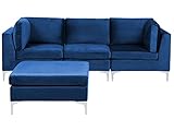 Beliani Modernes Modulsofa 3-Sitzer mit Ottomane Samtstoff Blau Glamour Stil Evja