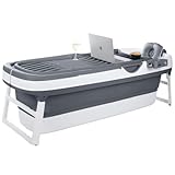 HelloBath Faltbare Badewanne Erwachsene XXL GRAU LINE 158x60x53cm + Kissen klappbare mobile Badewanne | foldable bathtub | tragbare Klappbadewanne zum Aufstellen in der Dusche