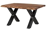 MASSIVMOEBEL24.DE | Freeform 5 - Baumtisch aus Sheeshamholz - grau gebeizt | X-Beine in anthrazit glänzend | 140x90x77 | Massivholztisch Baumkantentisch Esstisch