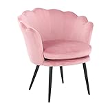 WOLMICS Sessel aus Samt Samtstuhl Mit Metallbeinen Sessel Für Wohnzimmer/Schlafzimmer/Schminktisch,Freizeitstuhl in Blumenform Rosa+Schwarz
