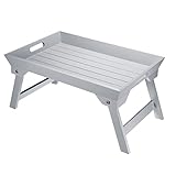 PATIKIL 48x32x24cm Frühstückstisch Tablett Bett Tabletten mit Klappbare Beine Tragbar Holz Servierplatte Laptop Snack Schreibtisch für Essen Grau